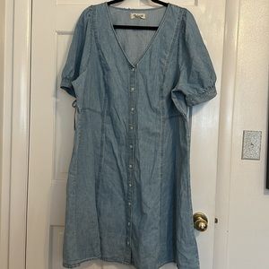 EUC Madewell Tencel Cotton Denim Chambray Mini Dress Tie Sleeves 2X/3x 20W/22W